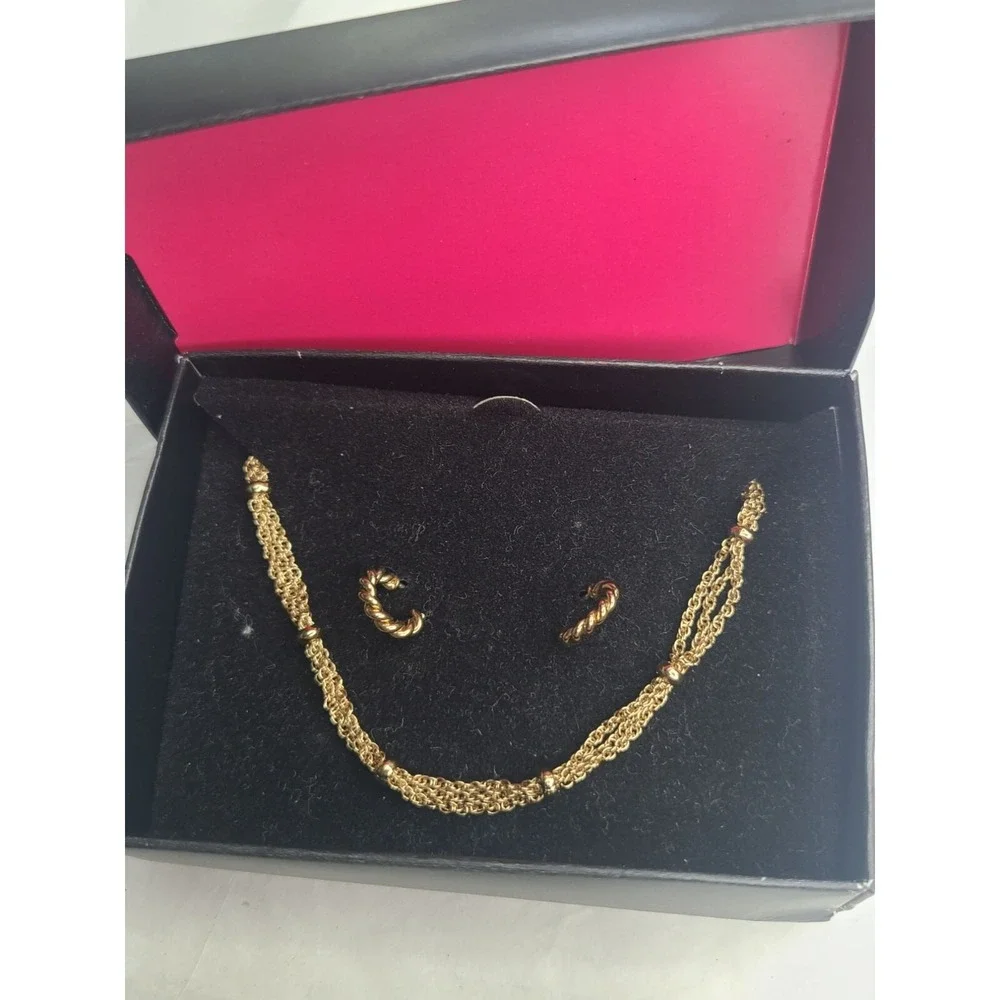 Vintage Avon Goldtone Multi Strand Necklace & Earring Set With Twisted Design - Picture 1 of 6